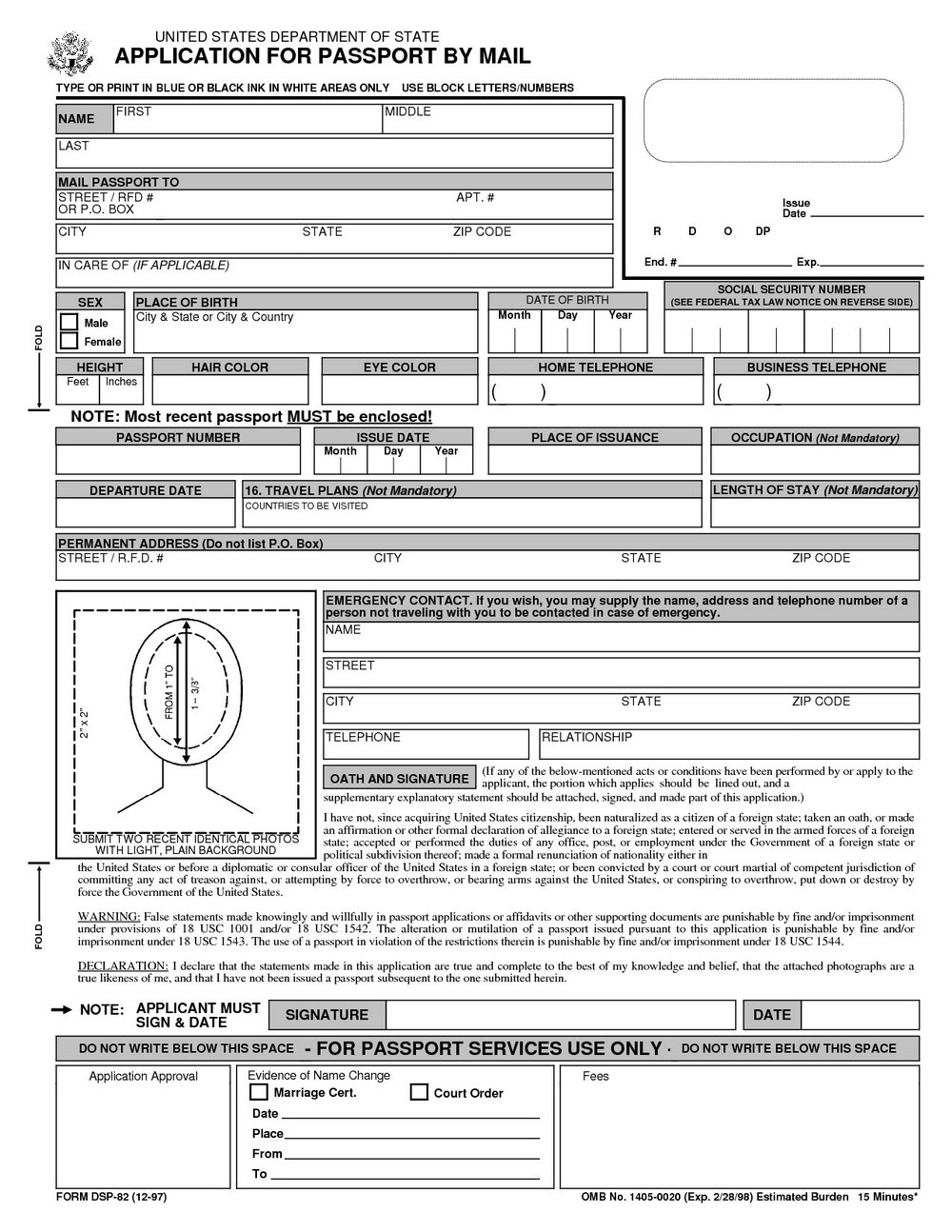 Passport Form DS 82 For Renewing An Expired Passport Printable Form 2021