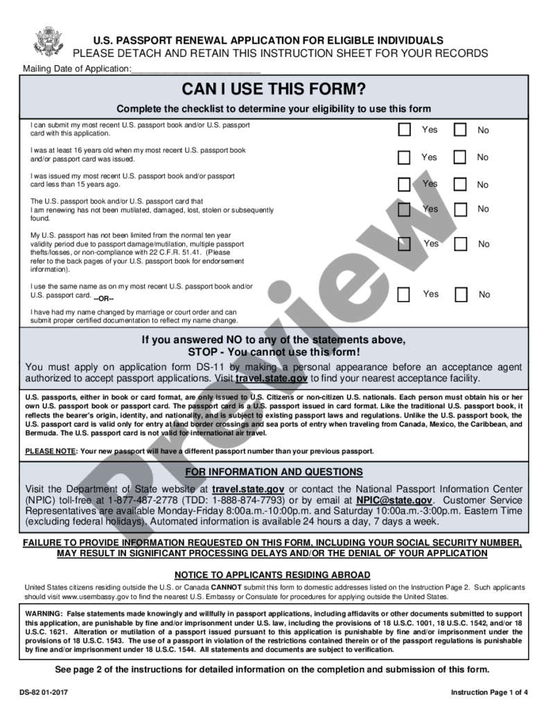 Passport Renewal Application 2020 Form Ds 82 Passport Renewal Form To 