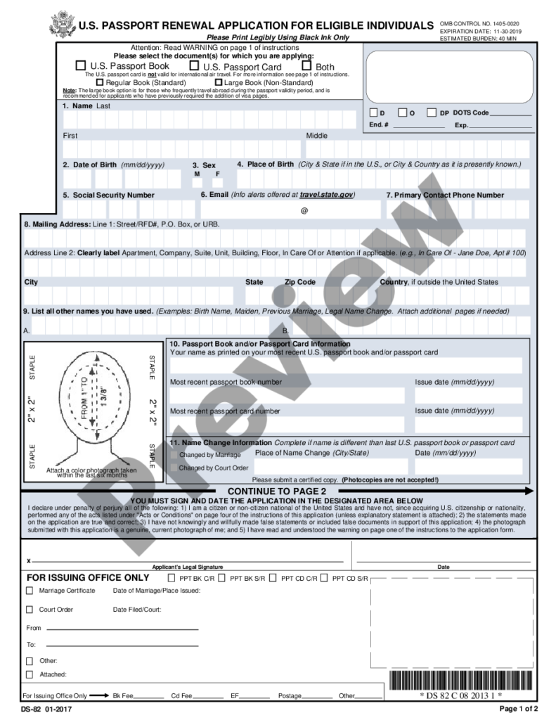 Passport Renewal Application Ds 82 Form Printable US Legal Forms