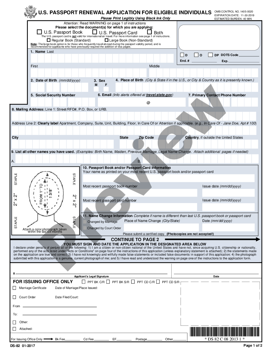 Passport Renewal Application Ds 82 Form Printable US Legal Forms