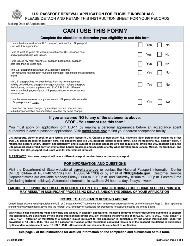 Passport Renewal Printable Fillable US Passport Renewal Application 