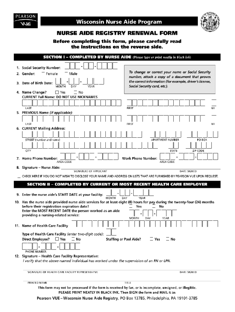 Pearson Vue Cna License Renewal Wisconsin Fill Online Printable 