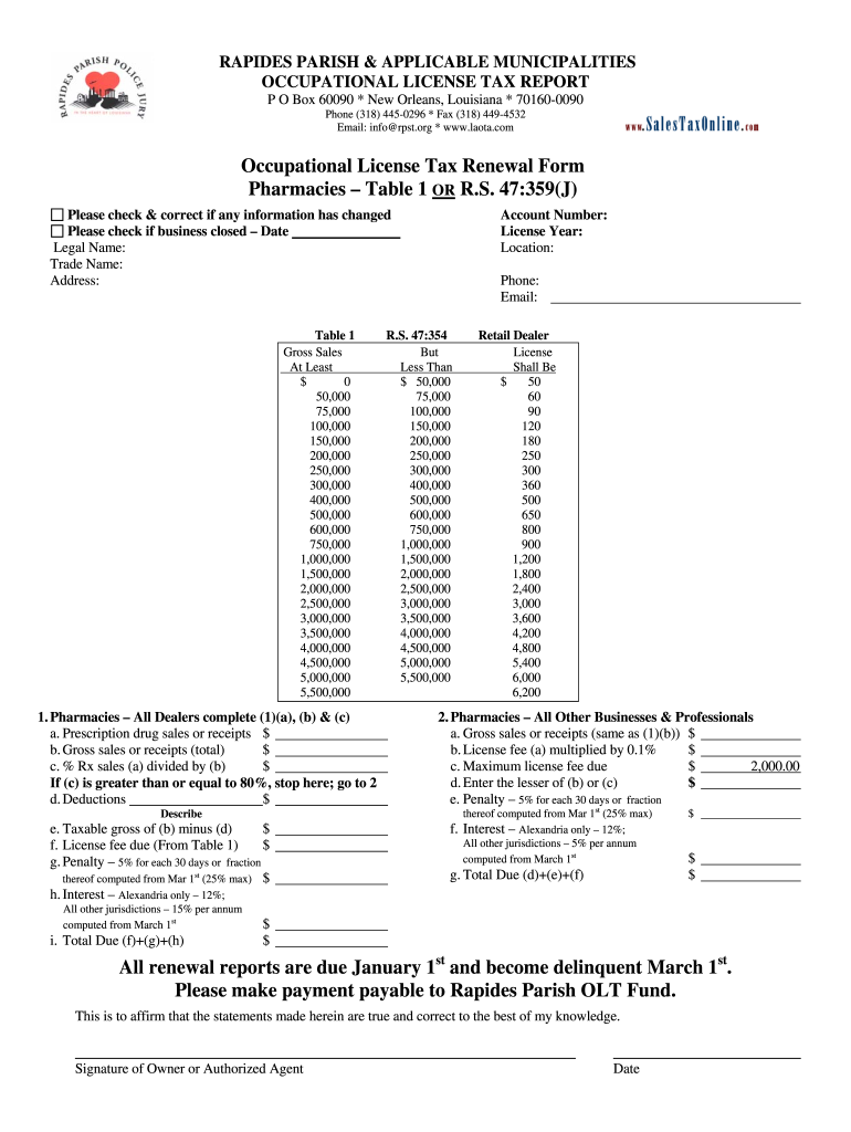 Rapides Parish Occupational License Fill Online Printable Fillable 