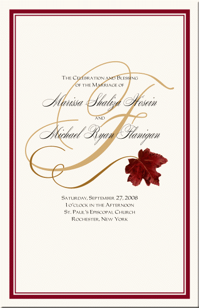 Red Maple Leaf Autumn Wedding Program Fall Wedding Program Autumn Theme 