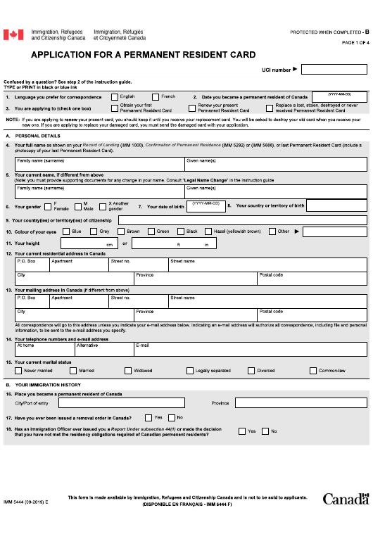 Renew Canada Pr Card Form Webcas