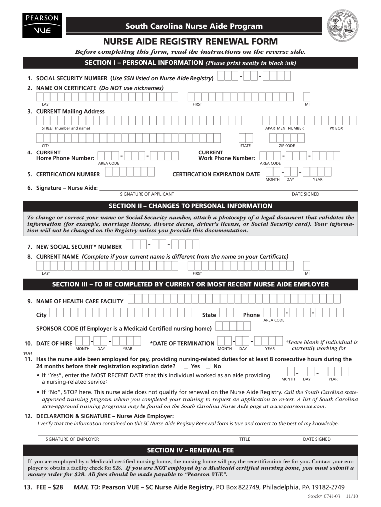 South Carolina Nursing Assistant Renewal Form 2020 Fill And Sign 