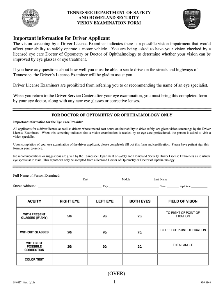 Tennessee Dmv Vision Test Form Fill Online Printable Fillable 