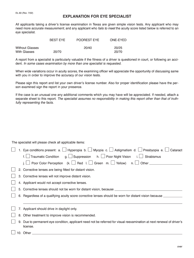 Texas Dmv Vision Form Fill Online Printable Fillable Blank PdfFiller