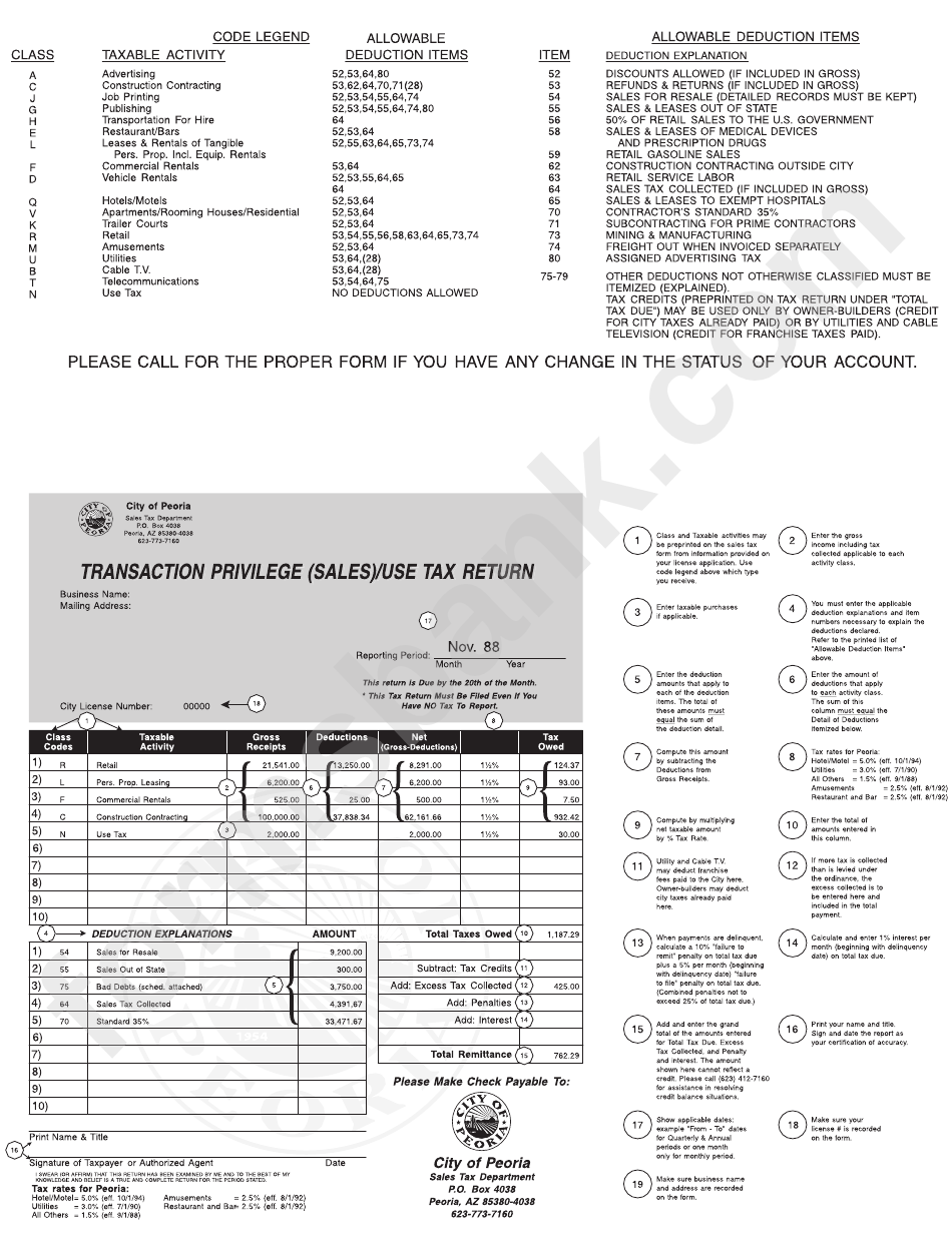 Transaction Privilege Sales use Tax Return Spreadsheet State Of 