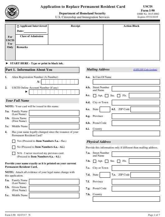 USCIS Form I 90 Download Fillable PDF Or Fill Online Application To 