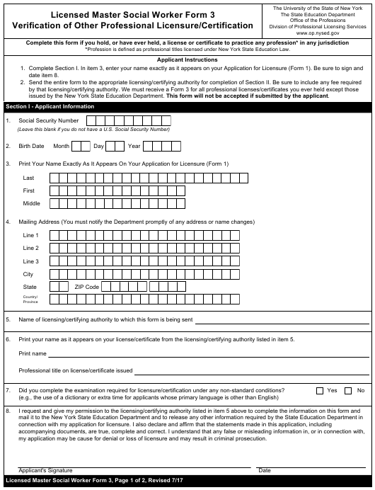 Verification Of Other Professional Licensure Certification New York 