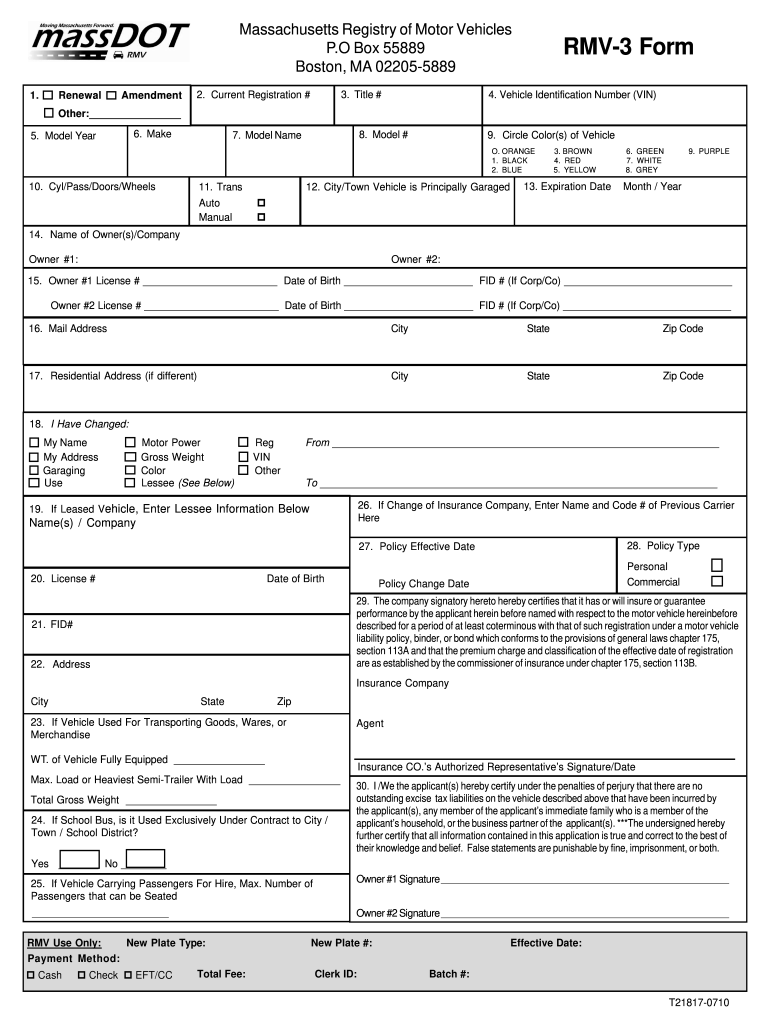 2010 Form MA RMV 3 Fill Online Printable Fillable Blank PdfFiller