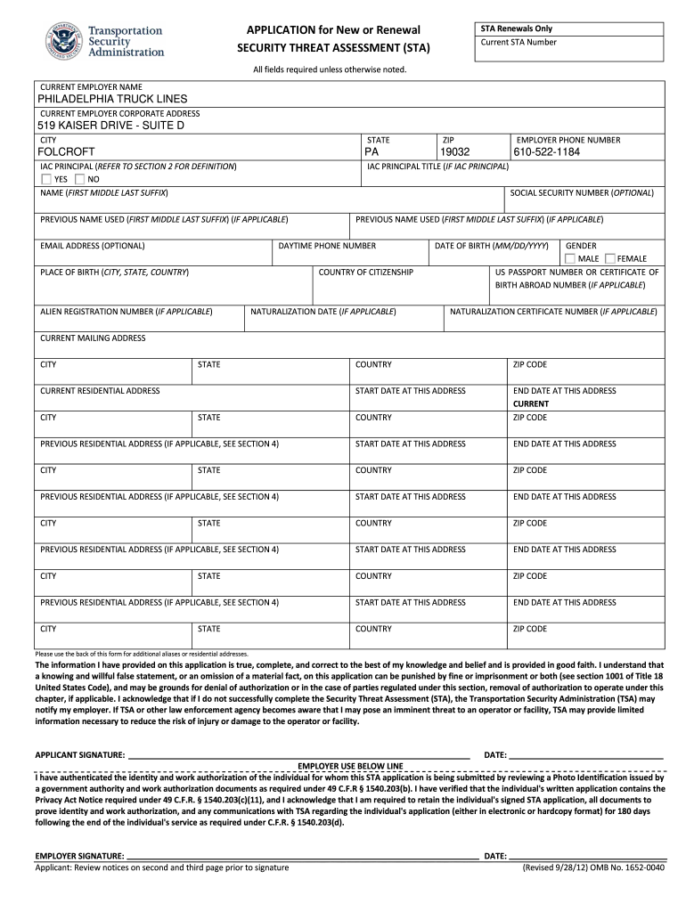 2012 Form TSA 419F Fill Online Printable Fillable Blank PdfFiller