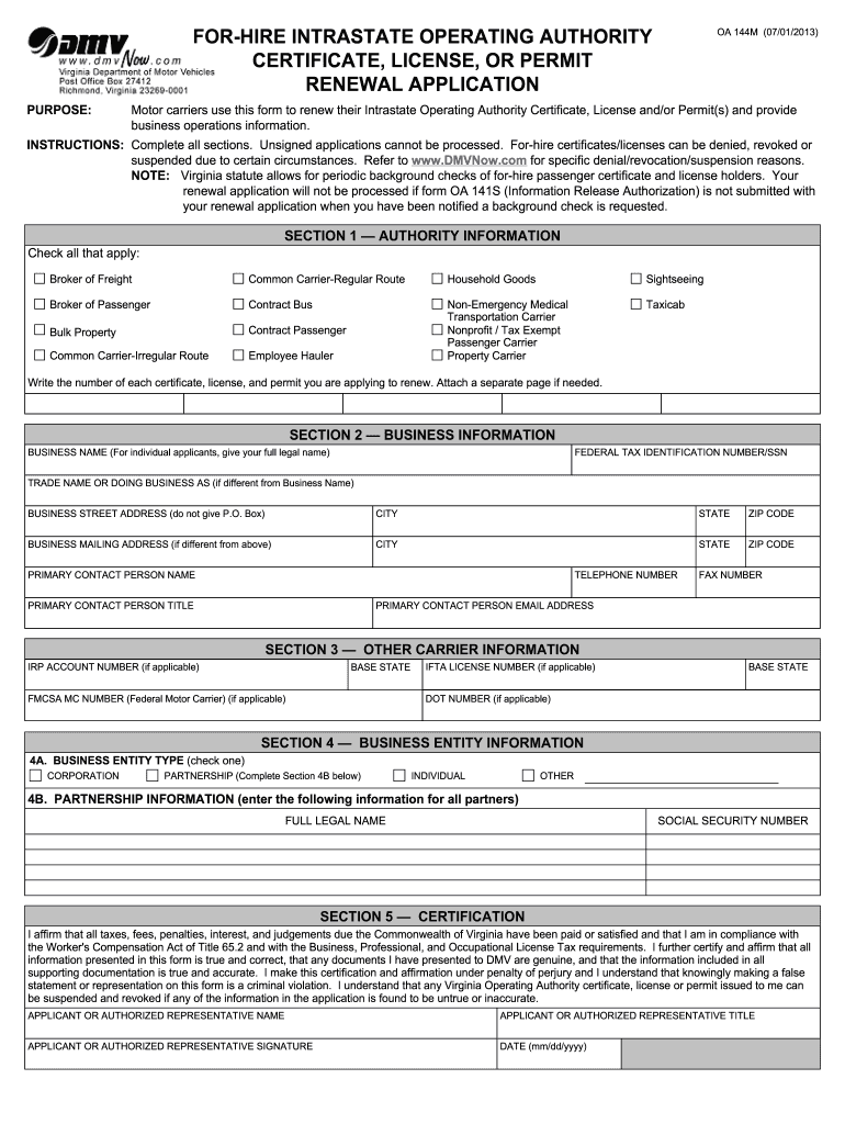 2013 2021 Form VA DMV OA144M Fill Online Printable Fillable Blank 