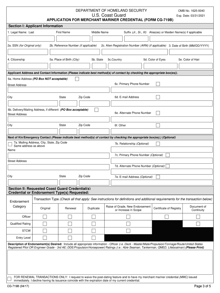 2017 2022 Form USCG CG 719B Fill Online Printable Fillable Blank