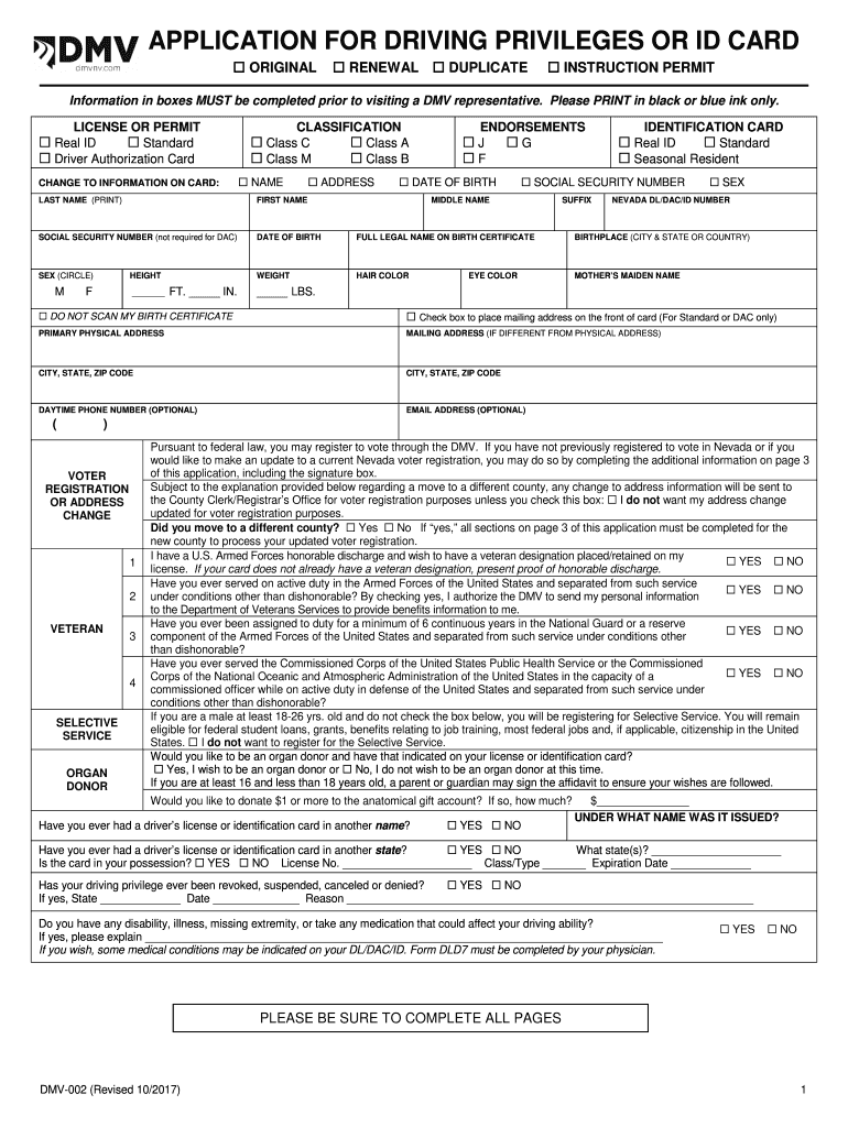 2017 Form NV DMV 002 Fill Online Printable Fillable Blank PdfFiller