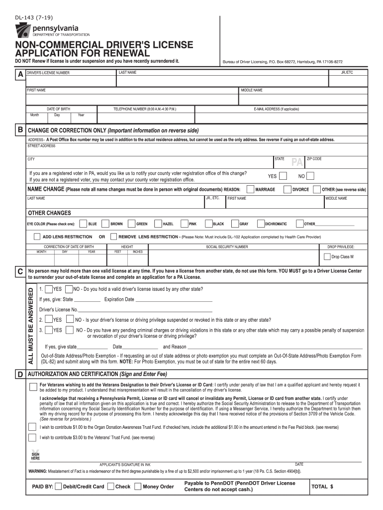 2019 2021 Form PA DL 143 Fill Online Printable Fillable Blank 