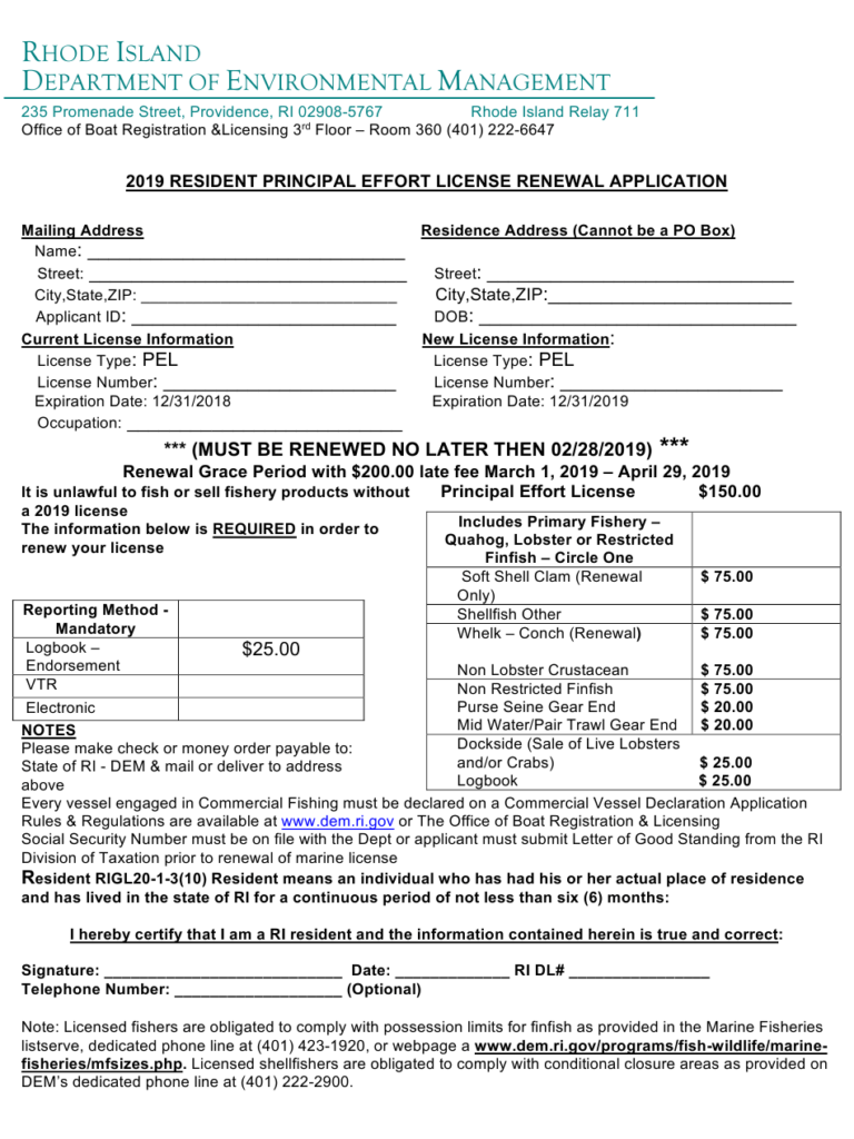 2019 Resident Principal Effort License Renewal Application Form 