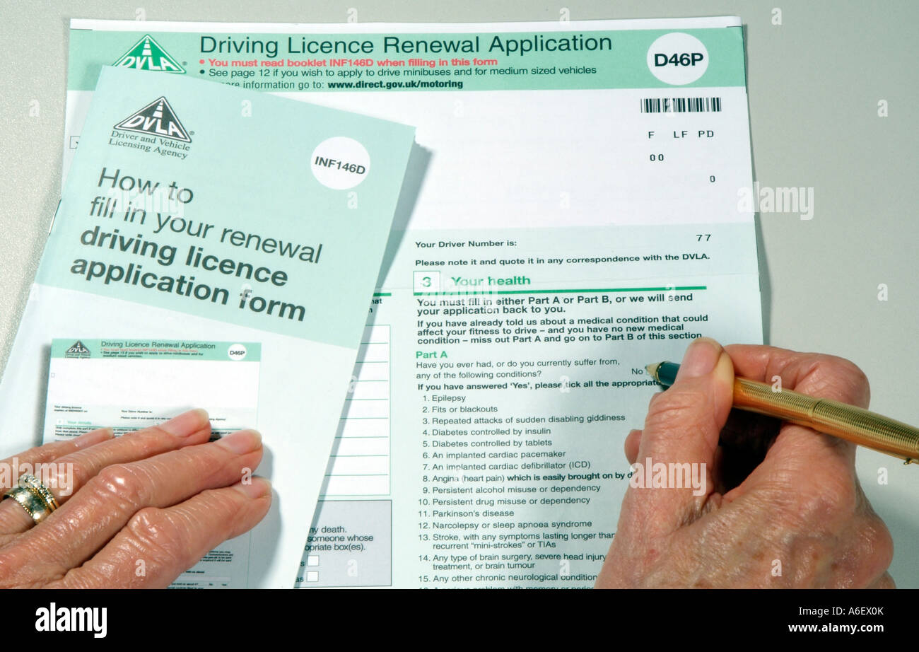 A DVLA British Driving Licence Renewal Application Form D46P Stock 