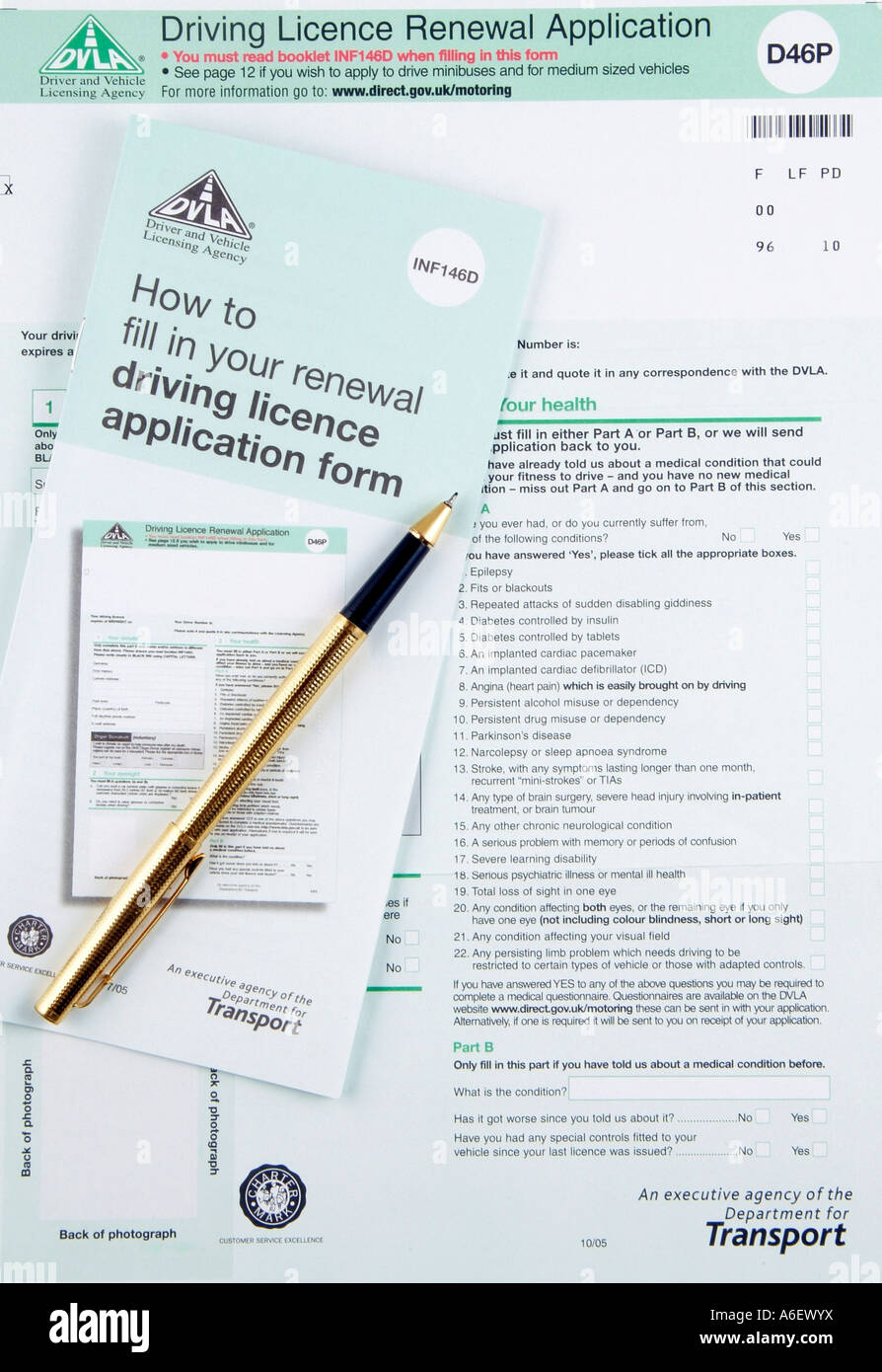 A DVLA British Driving Licence Renewal Application Form D46P Stock