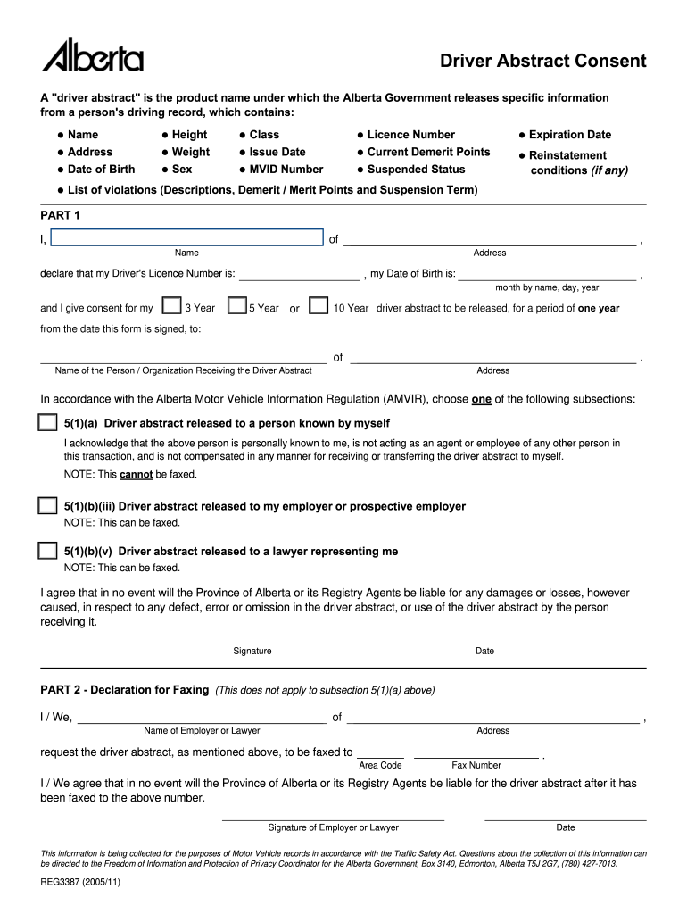 Alberta Driver Abstract Consent Form Fill Out Sign Online DocHub