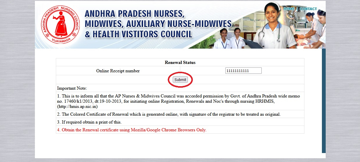 AP Nurses Midwives Council B Sc GNM Nurse Registration Renewal 