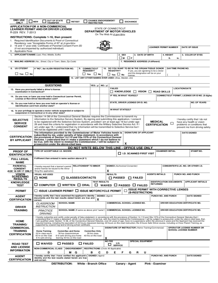 Application For A Non Commercial Learner Permit And Or Driver License 