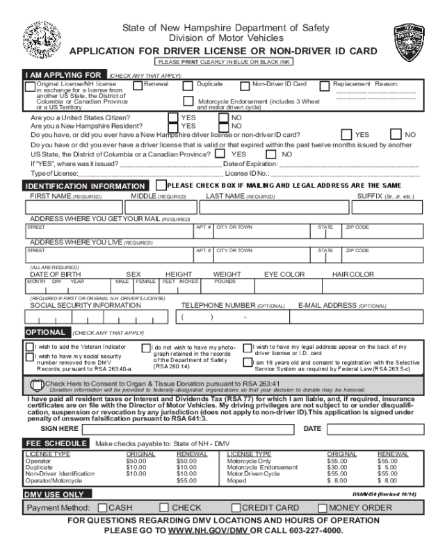 Application For Driver License New Hampshire Edit Fill Sign 