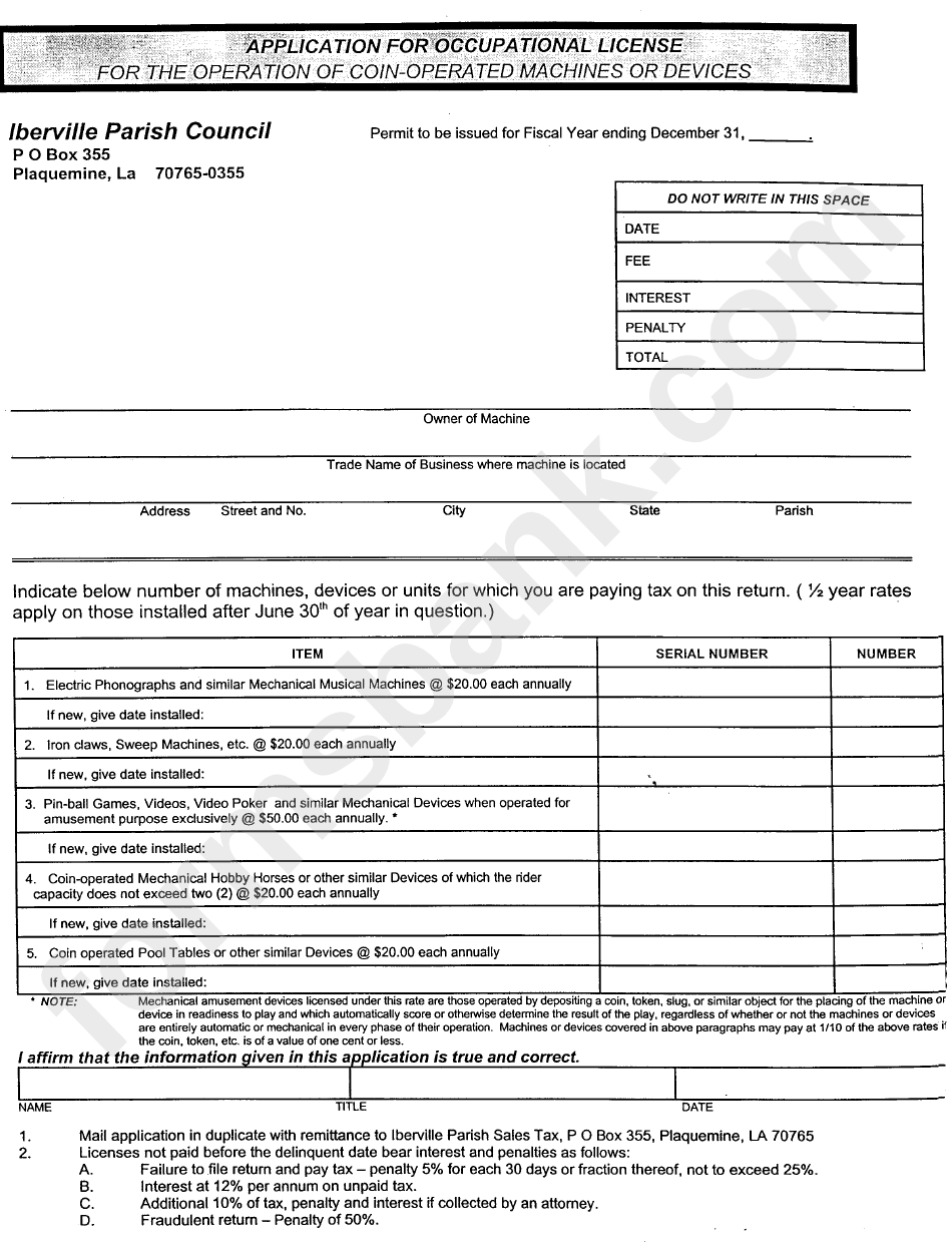 Application For Occupational License Form Louisiana Printable Pdf Download