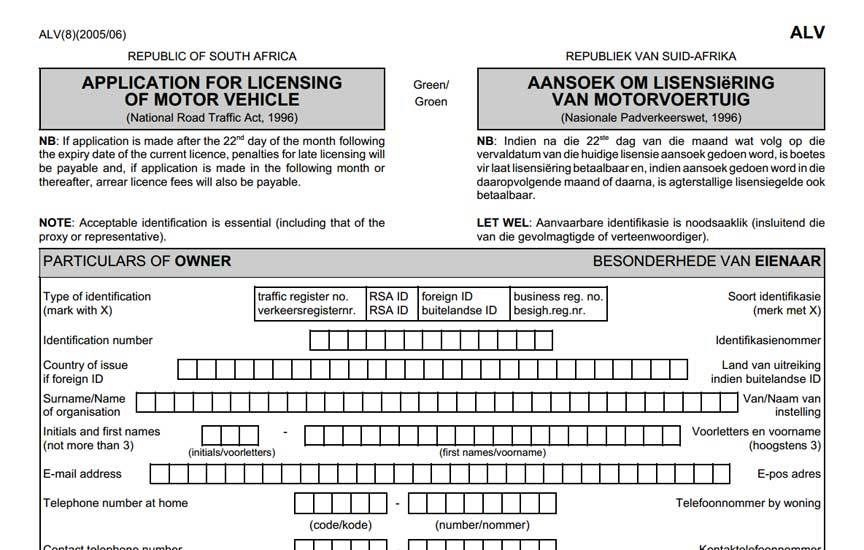 Application Form For Renewal Of Motor Vehicle License Disc Motor Car 