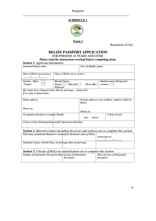 Belize Passport Application For Persons 16 Years And Over Printable Pdf 