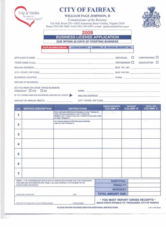 Business License Application Form City Of Fairfax Virginia 2009 