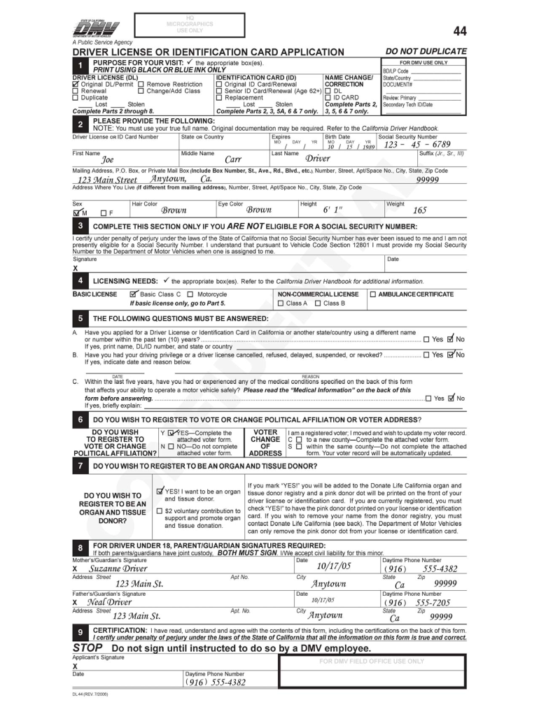 CA DMV DL 44 2006 2021 Fill And Sign Printable Template Online US 