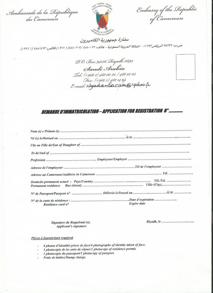 Cameroon Embassy Passport Renewal Form Printable Form 2022