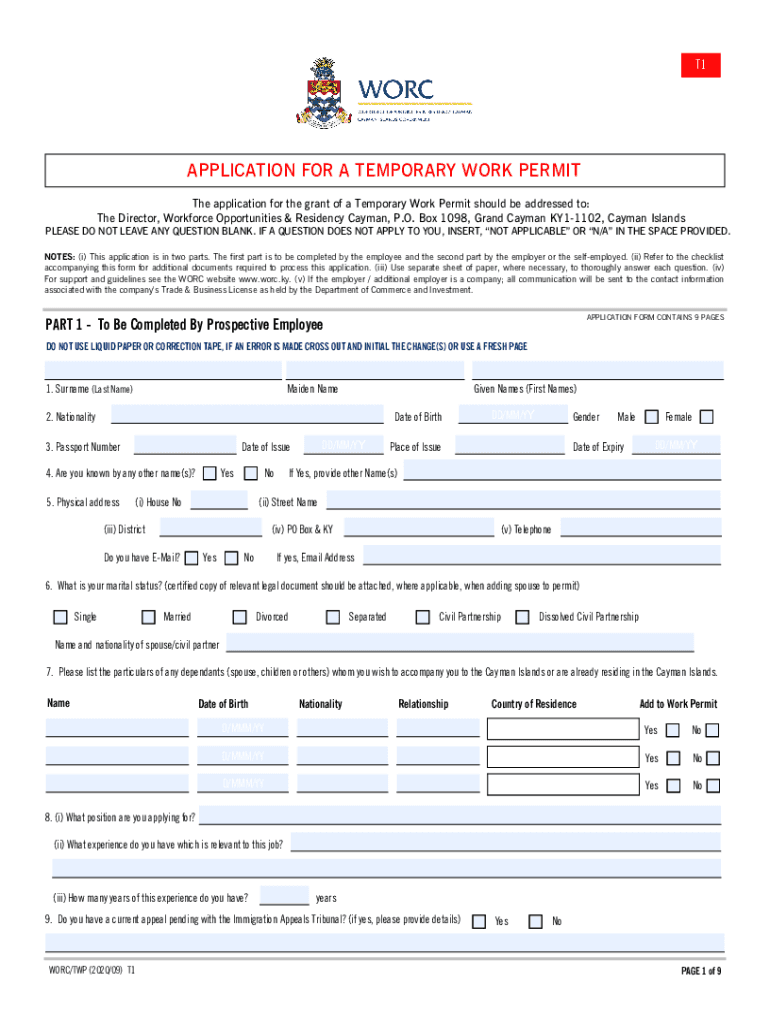 Cayman Temporary Work Permit Form Pdf 2020 Fill Out Sign Online DocHub