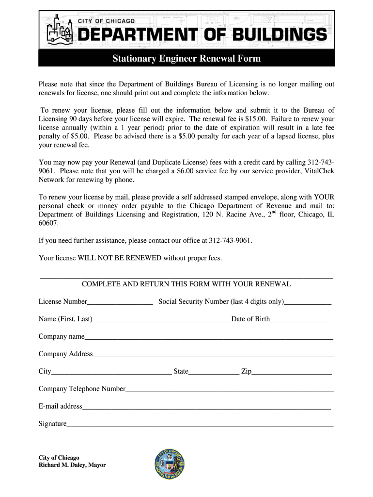 City Of Chicago Stationary Engineer License Renewal Form Fill Out And