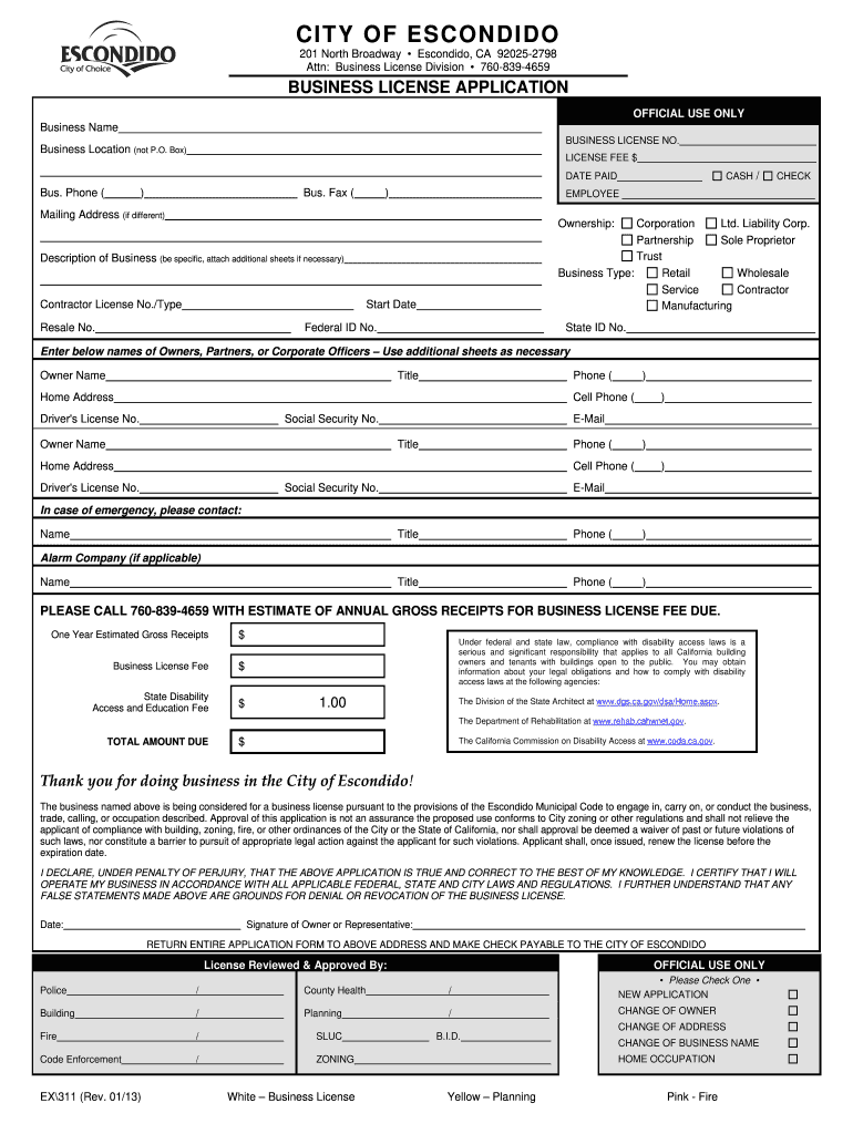 City Of Escondido Business License Fill Out And Sign Printable PDF