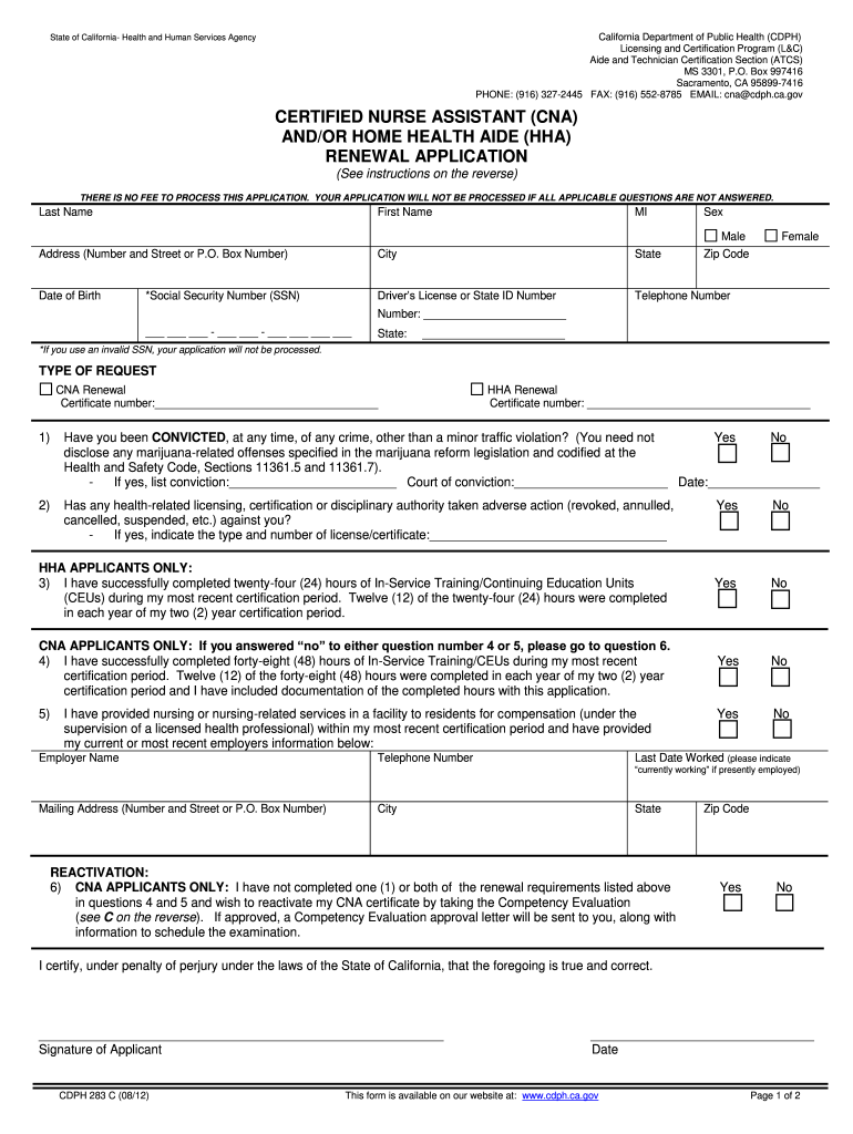 Cna Renewal Form 2020 2022 Fill And Sign Printable Template Online 