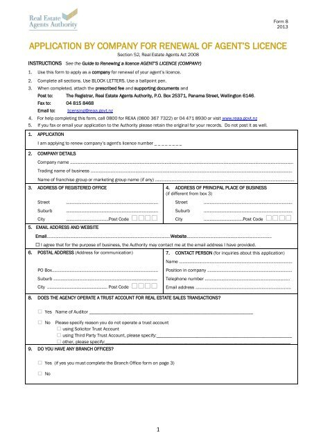 Company Licence Renewal Form Real Estate Agents Authority