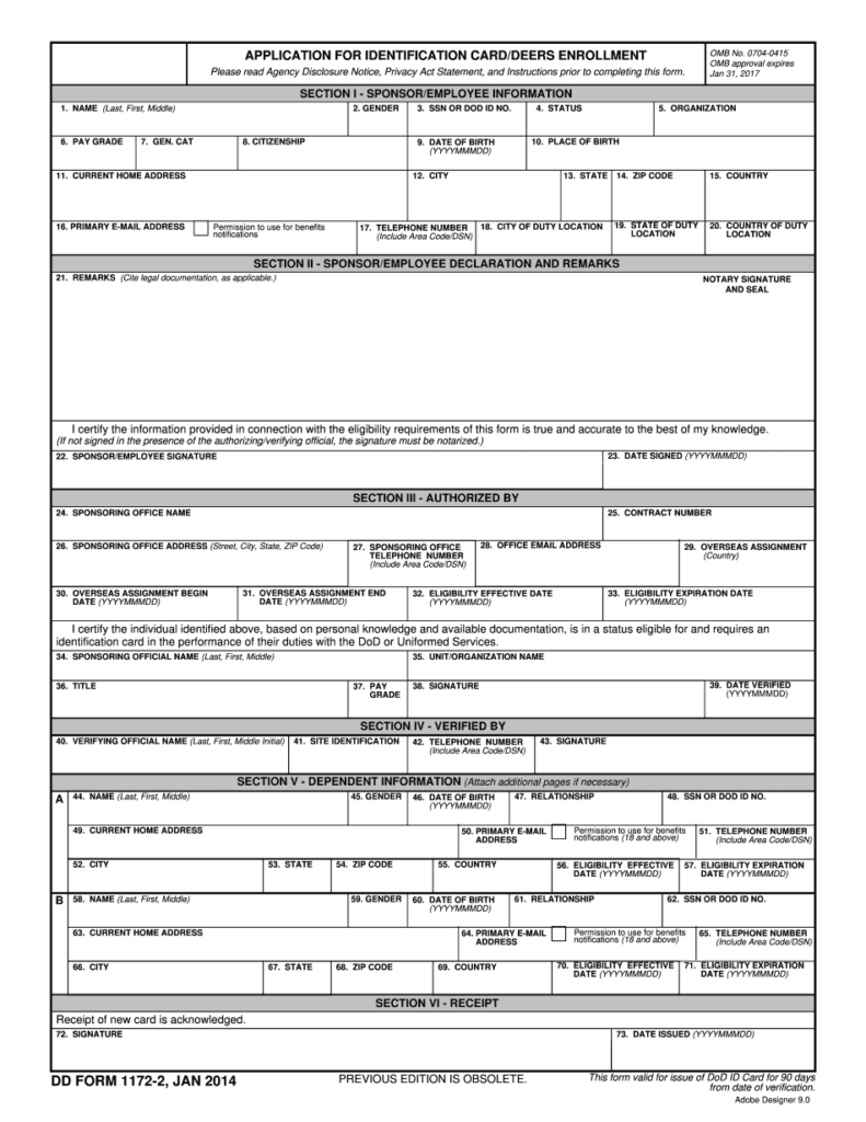 Dd Form 1172 2DD Form 1172 2 Fillable Application For Identification Card