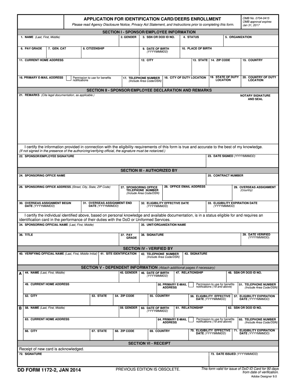 Dd Form 1172 2DD Form 1172 2 Fillable Application For Identification Card