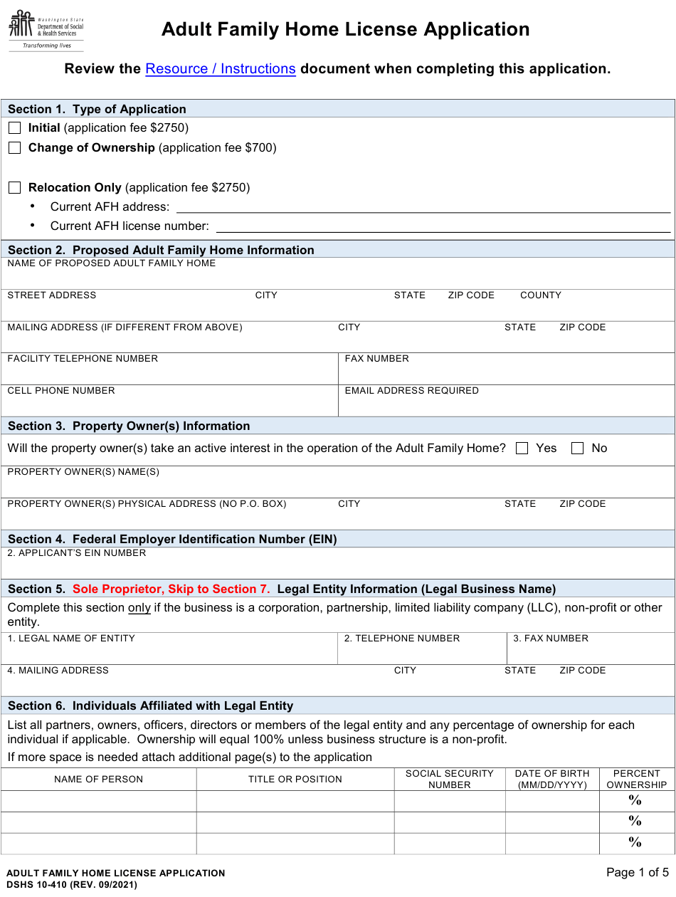 DSHS Form 10 410 Download Printable PDF Or Fill Online Adult Family 