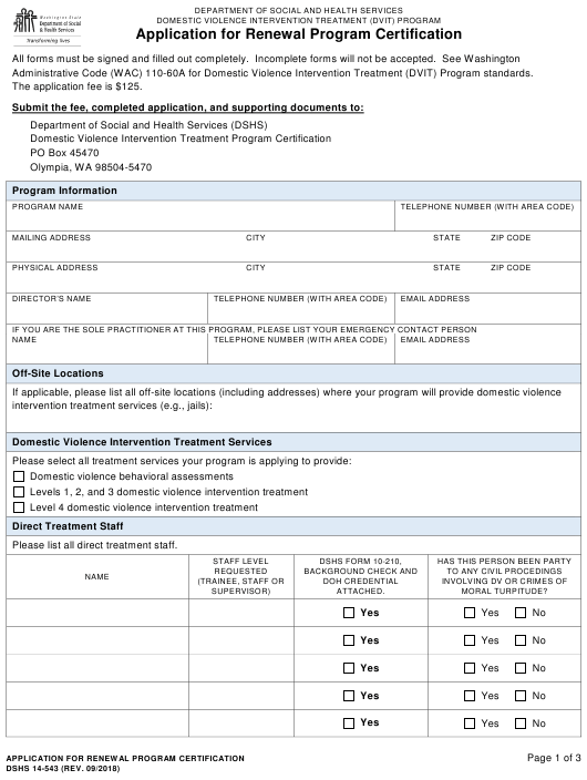 DSHS Form 14 543 Download Printable PDF Or Fill Online Application For