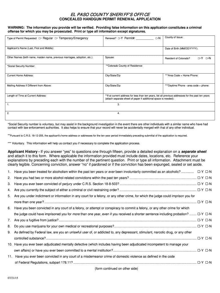 El Paso County Concealed Carry Fill Online Printable Fillable 