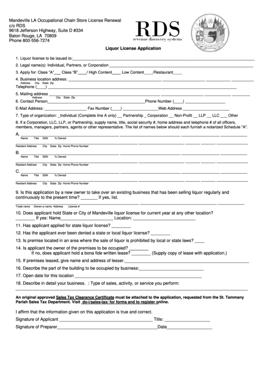 Fillable Liquor License Application Form Printable Pdf Download