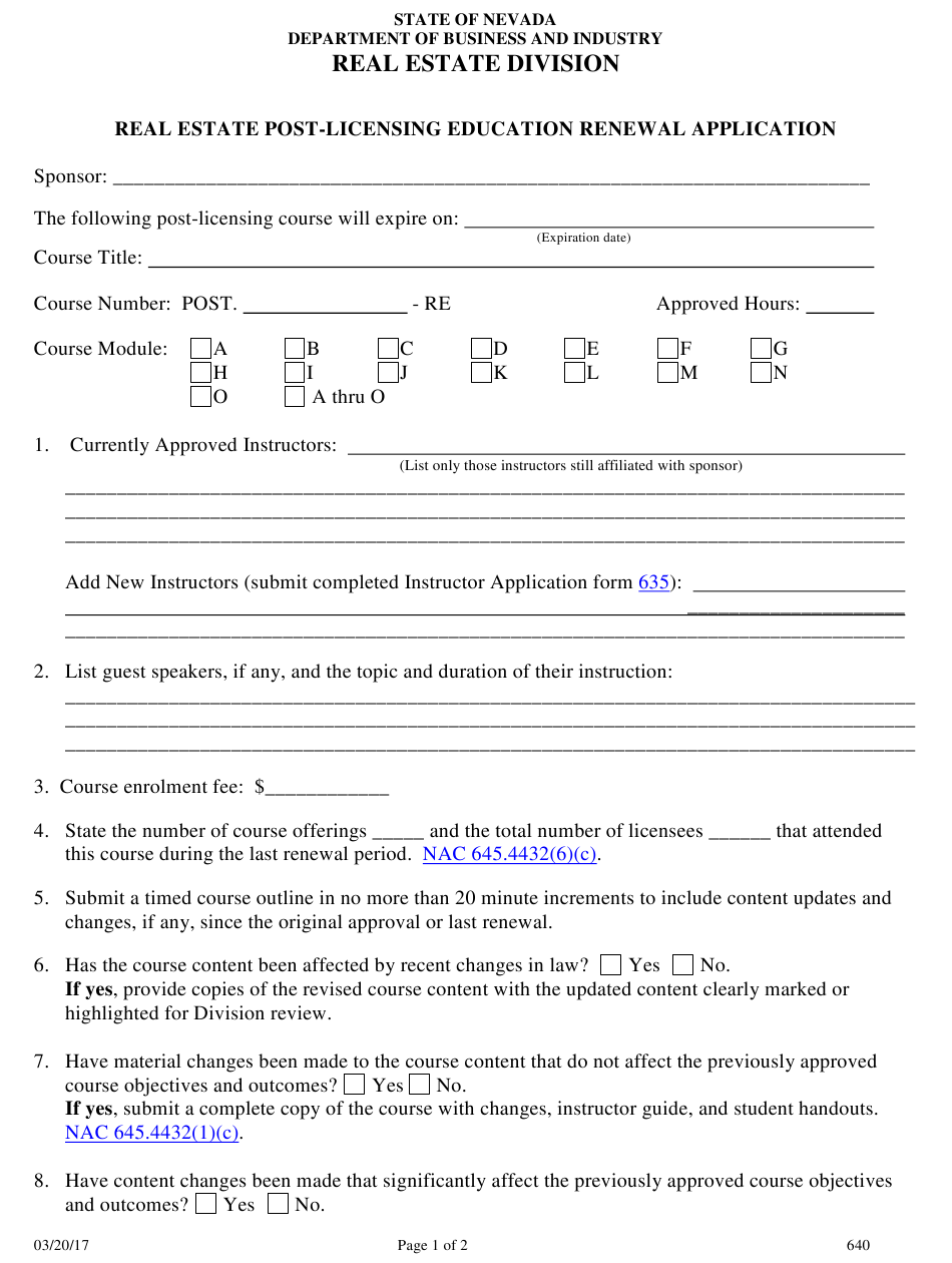 Form 640 Download Fillable PDF Or Fill Online Real Estate Post 