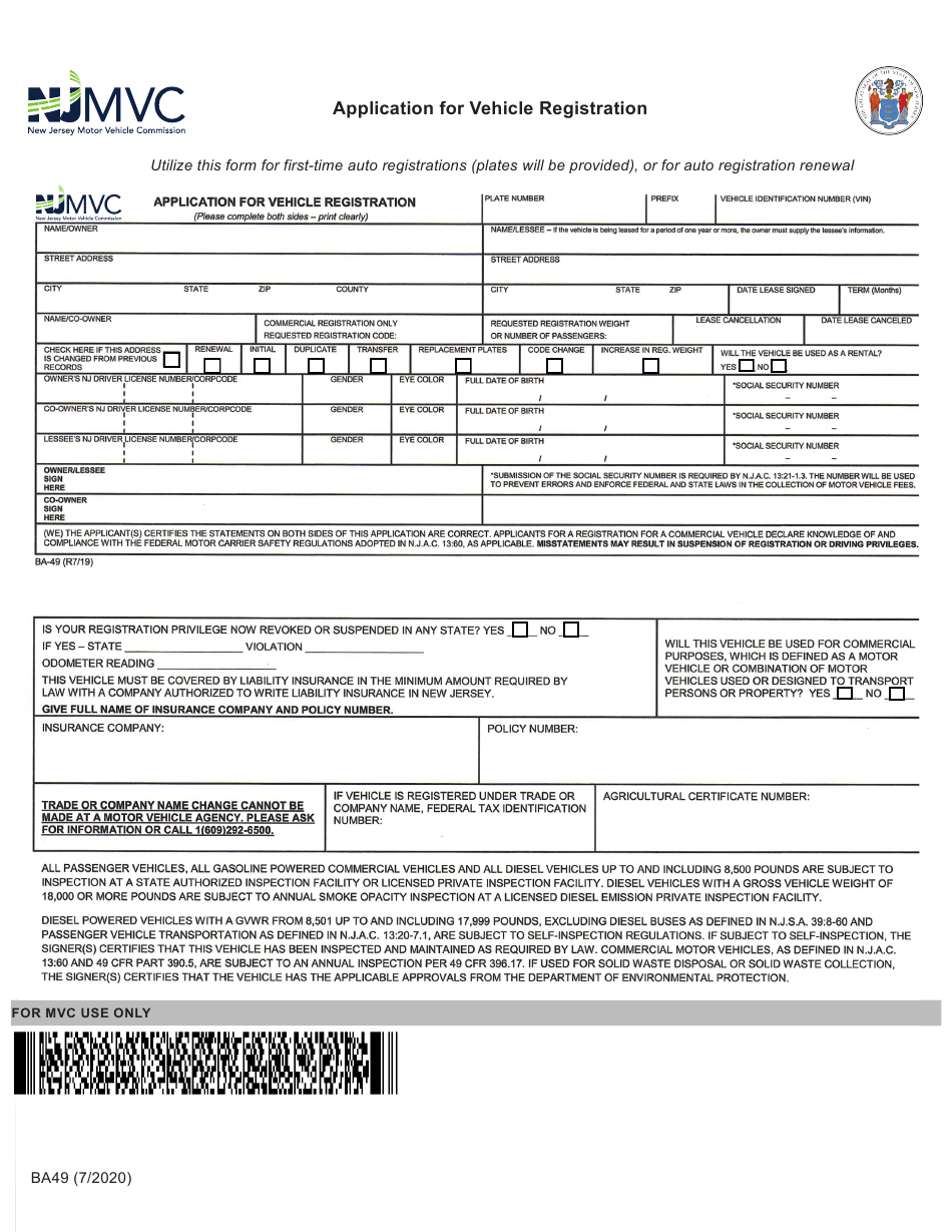 Form BA49 Download Fillable PDF Or Fill Online Application For Vehicle 