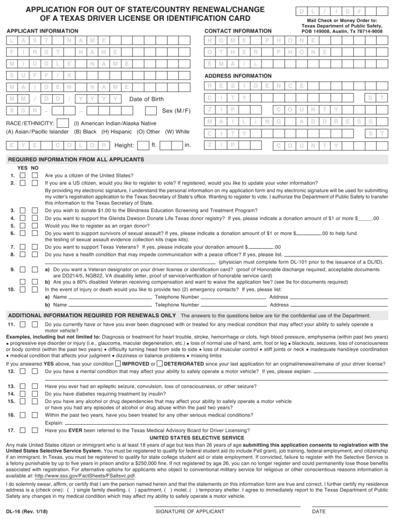 Form DL 16 Download Fillable PDF Or Fill Online Application For Out Of 