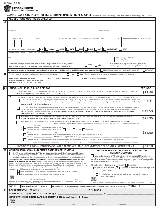 Form DL 54A Download Fillable PDF Or Fill Online Application For 