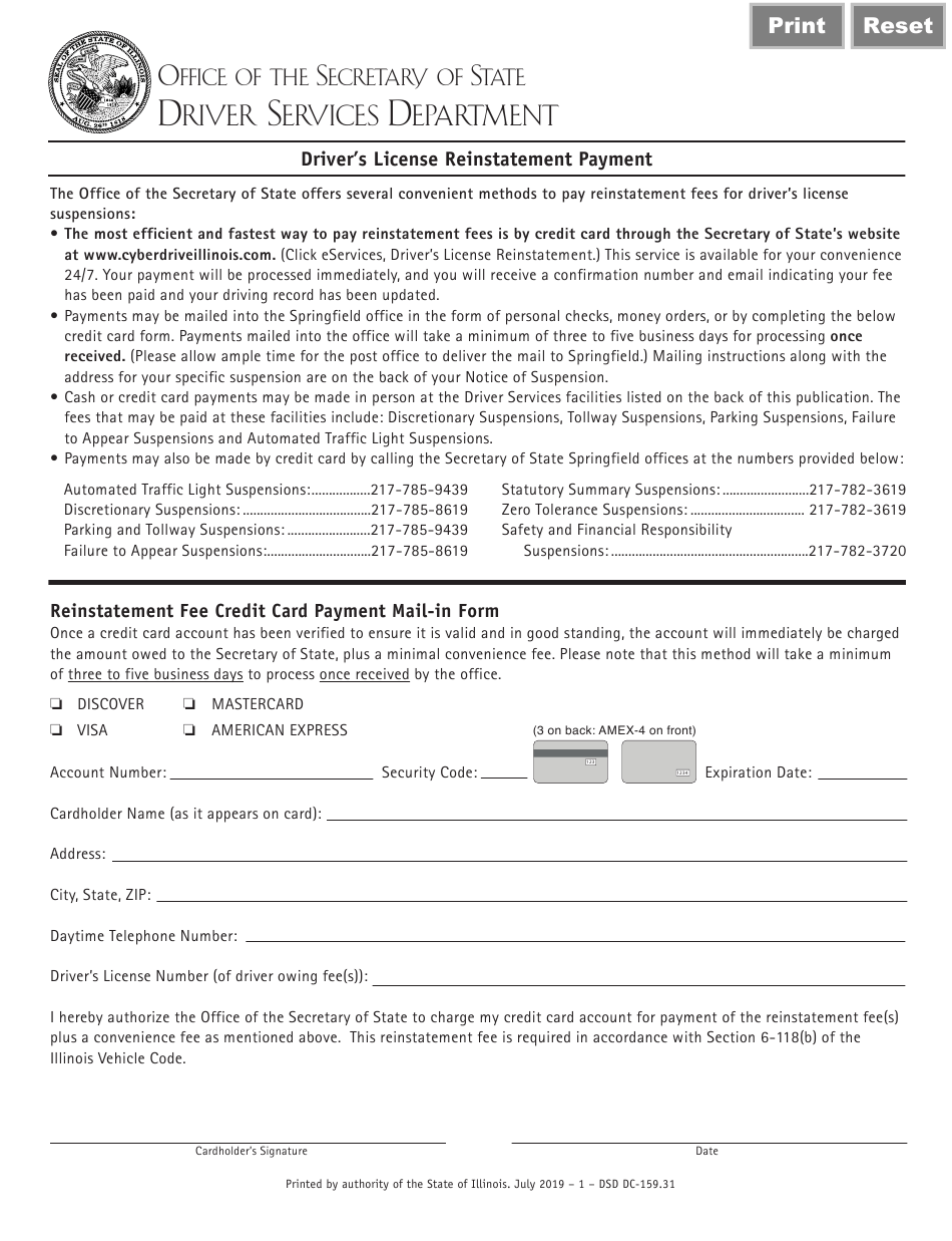 Form DSD DC159 Download Fillable PDF Or Fill Online Driver s License 